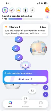 Daily focus tasks with practical instructions and completion controls.