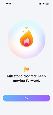 A flame celebration after completing all daily tasks in Planex.